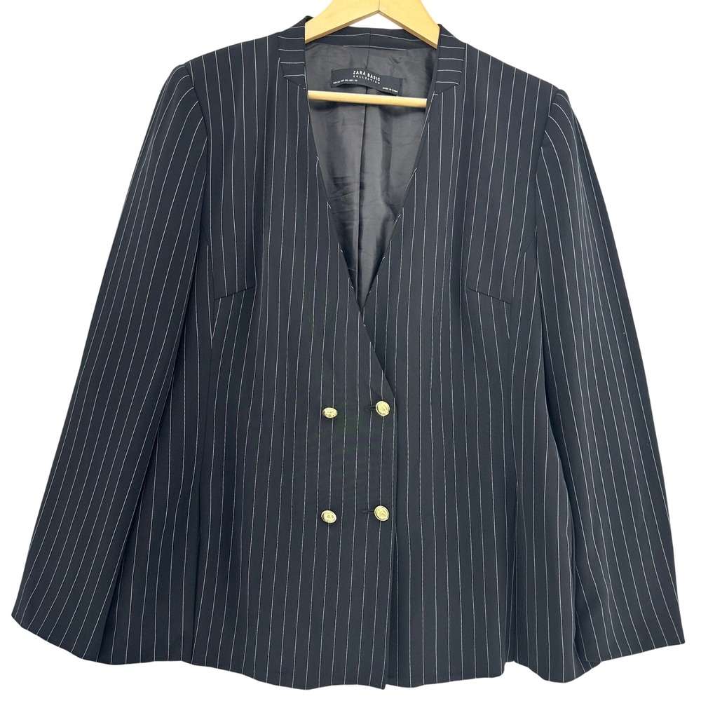 ZARA BASIC COLLECTION Black Pinstripe Double Breasted Blazer Jacket Women's XXL